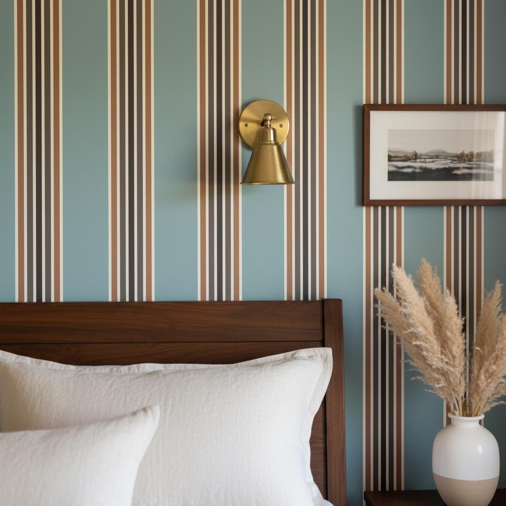 Striped wallpaper blue brown peel and stick or non woven wallpaper
