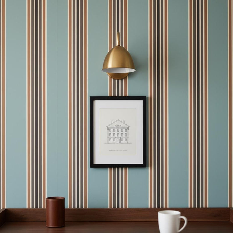 Striped wallpaper blue brown peel and stick or non woven wallpaper