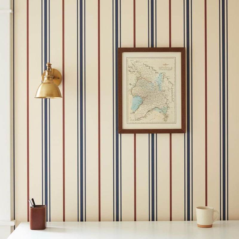 Striped Peel and Stick Wallpaper Navy Blue, Classic Decor