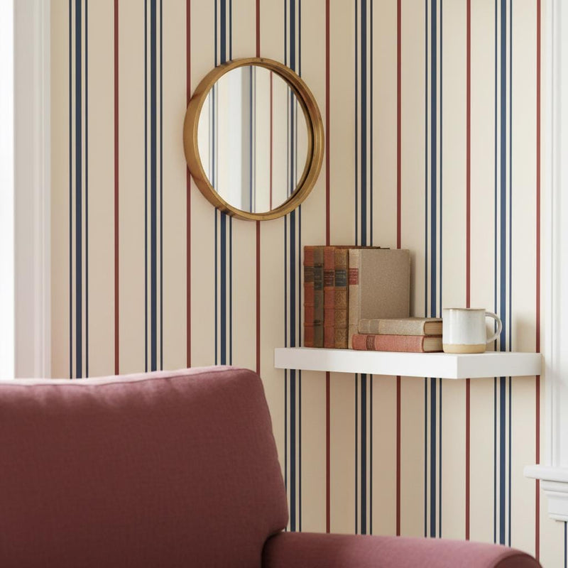 Striped Peel and Stick Wallpaper Navy Blue, Classic Decor