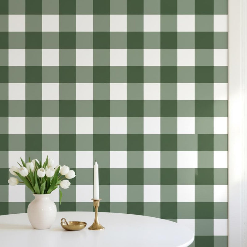 Green Gingham Wallpaper | Peel and Stick or Non-woven