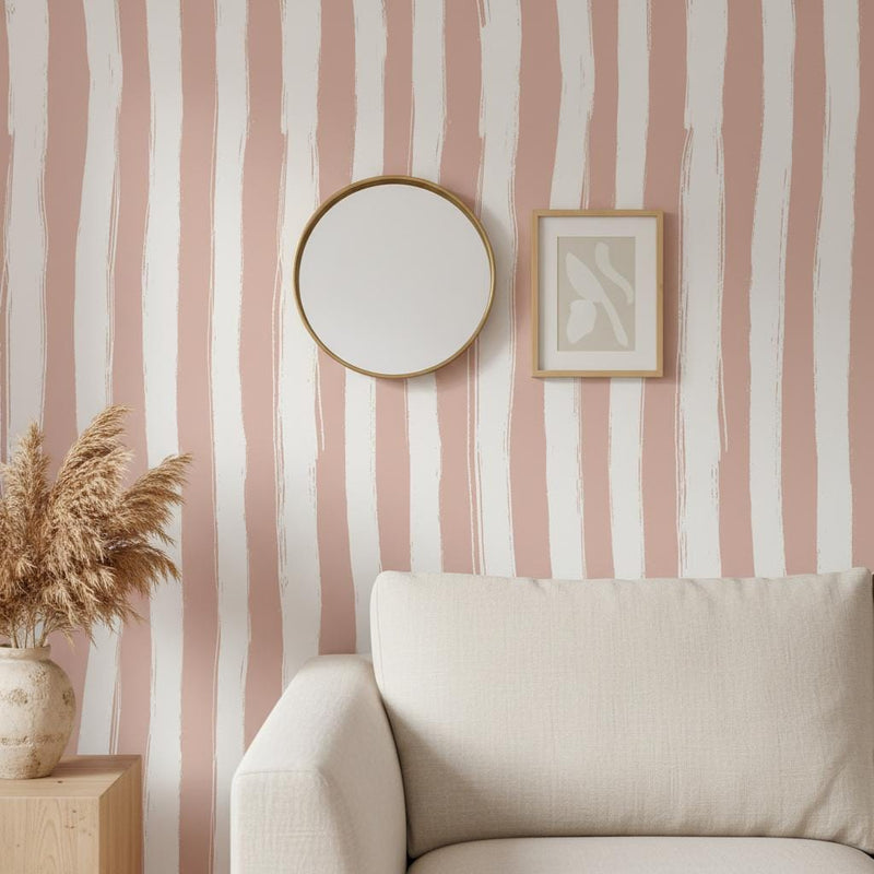 Dusty Rose Stripe Peel and Stick Wallpaper or Non woven