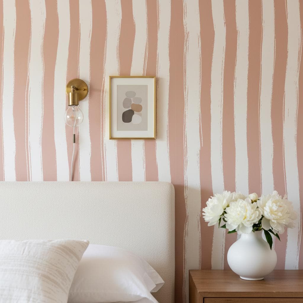 Dusty Rose Stripe Peel and Stick Wallpaper or Non woven