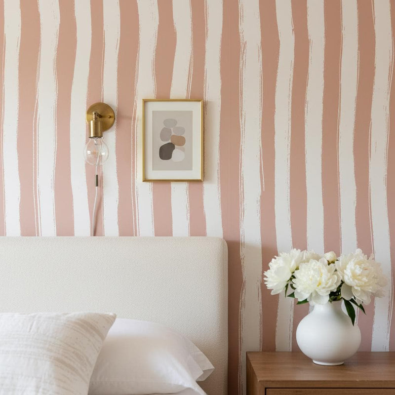 Dusty Rose Stripe Peel and Stick Wallpaper or Non woven