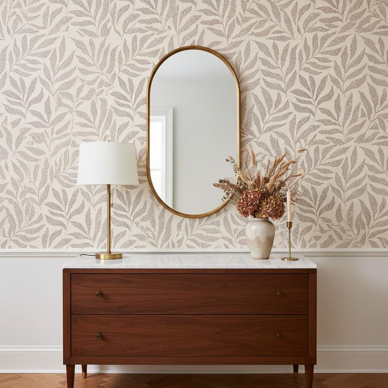 Leaf peel and stick or traditional wallpaper | botanical wall decor