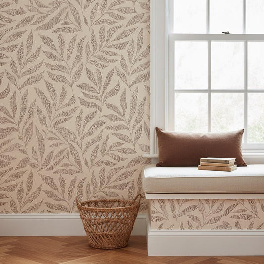 Leaf peel and stick or traditional wallpaper | botanical wall decor