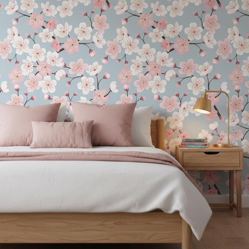 Cherry Blossom Wallpaper Peel and Stick, Blush Pink Floral Wallpaper, Japanese Wall Decor