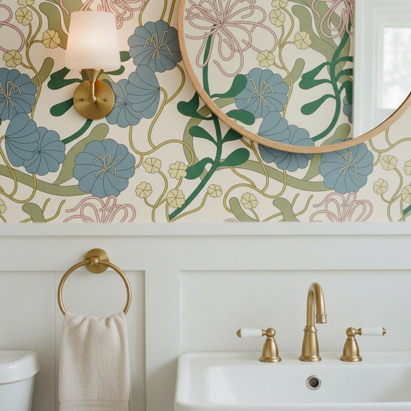 Art Nouveau Wallpaper Peel and Stick, Retro Botanical Floral Wallpaper, Maximalist Wall Decor