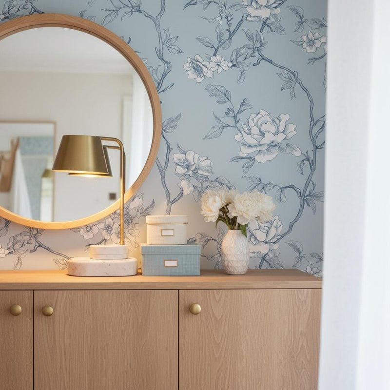 Blue Toile Wallpaper Peel and Stick, Romantic Wall Decor
