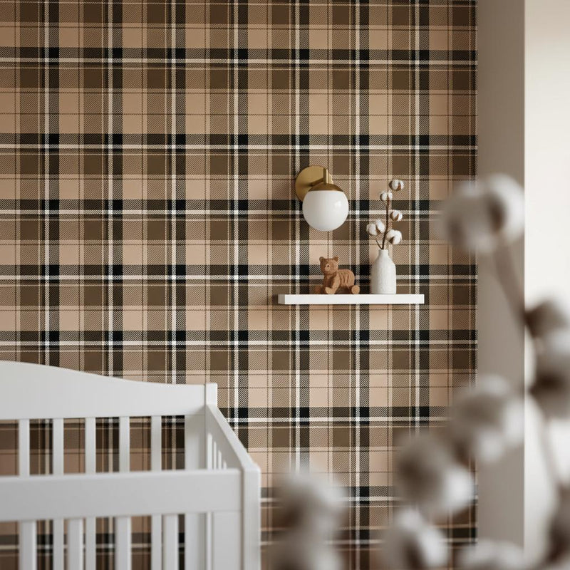 Brown Tartan Wallpaper Peel and Stick, Plaid Removable wallpaper