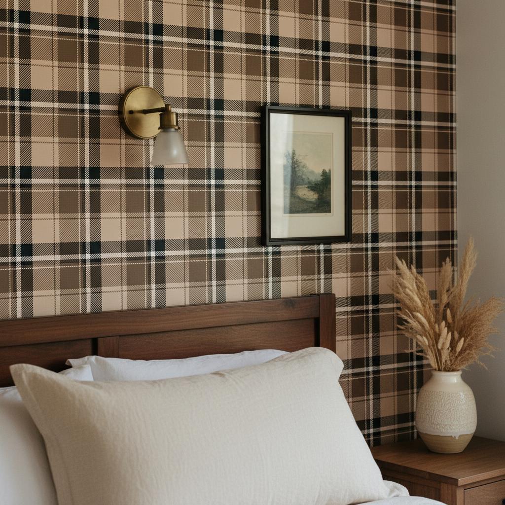 Brown Tartan Wallpaper Peel and Stick, Plaid Removable wallpaper