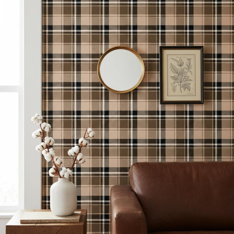Brown Tartan Wallpaper Peel and Stick, Plaid Removable wallpaper