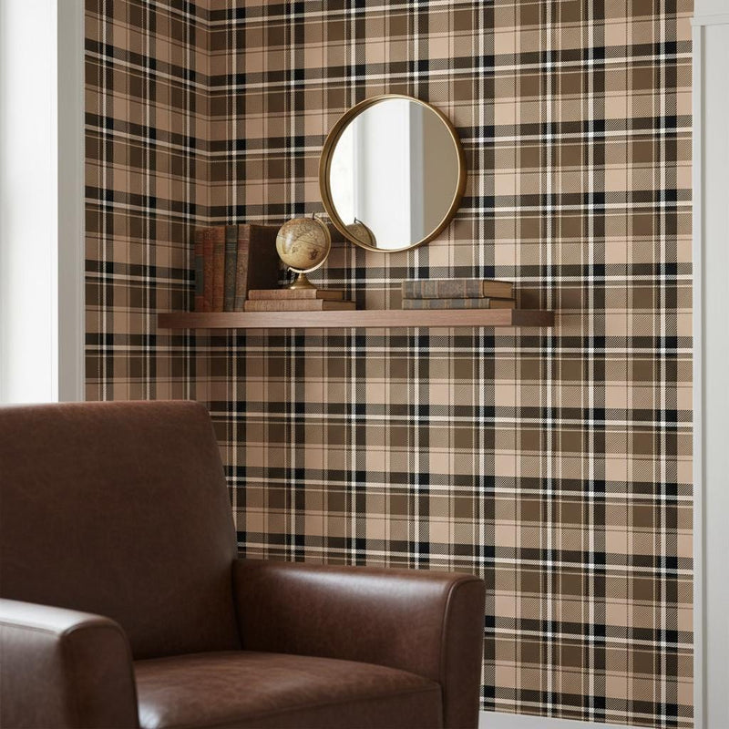 Brown Tartan Wallpaper Peel and Stick, Plaid Removable wallpaper