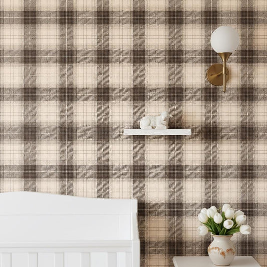Brow Plaid Peel and Stick Wallpaper