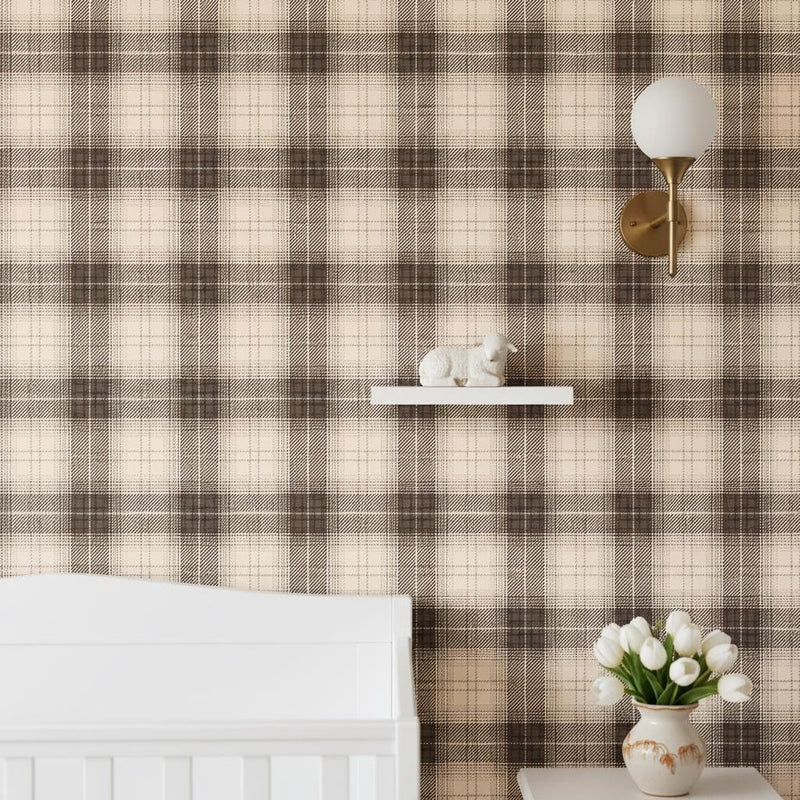 Brow Plaid Peel and Stick Wallpaper