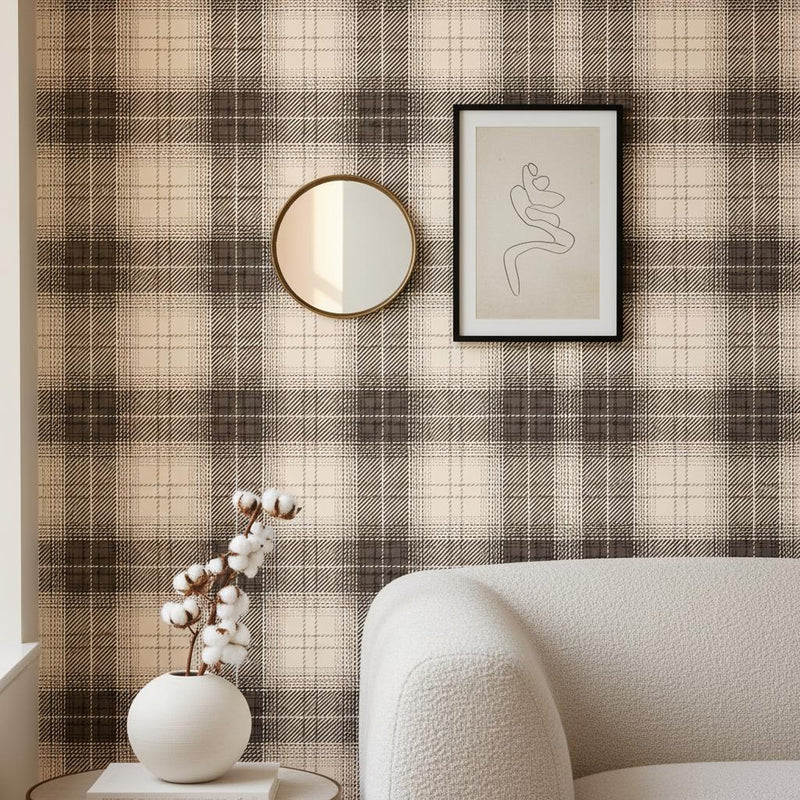 Brow Plaid Peel and Stick Wallpaper