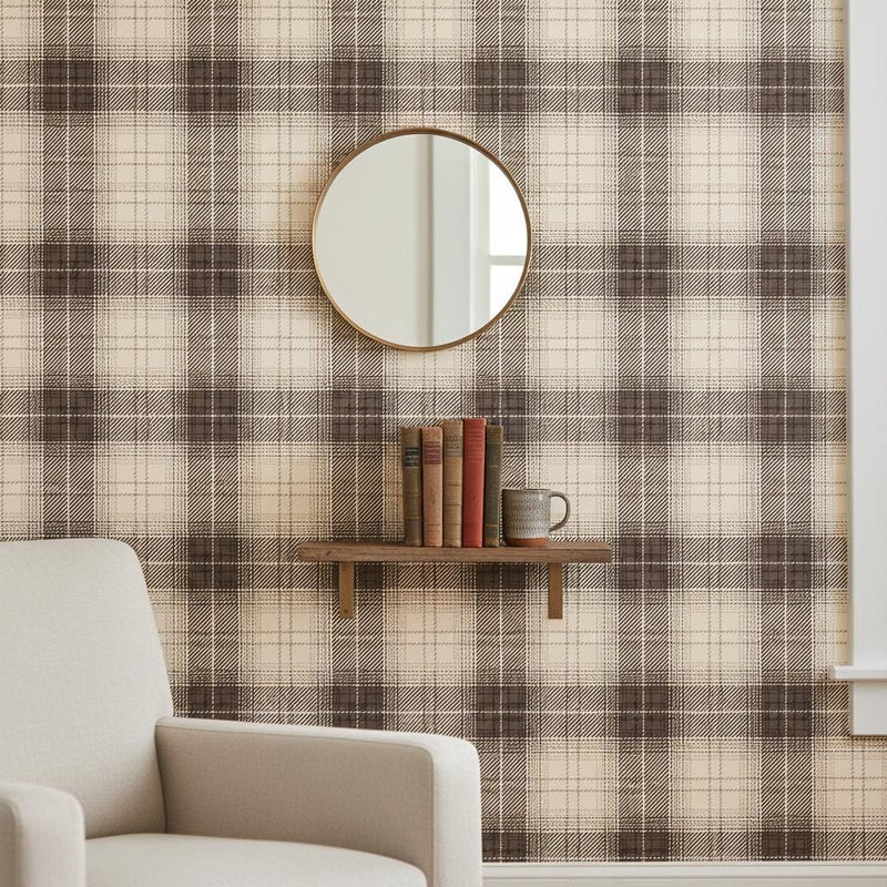 Brow Plaid Peel and Stick Wallpaper