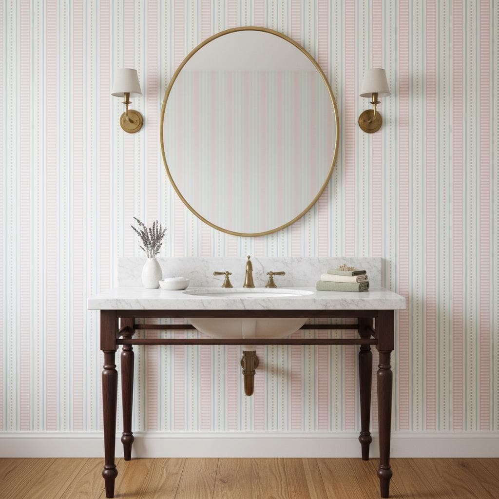 Pastel stripe peel and stick wallpaper pink blue cottagecore wall decor