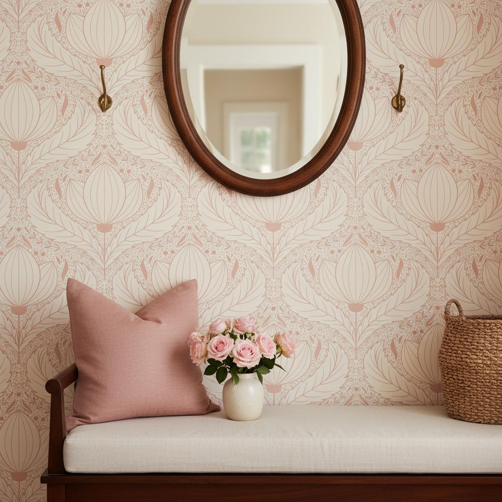 Blush Pink Art Nouveau Wallpaper Peel and Stick or classic