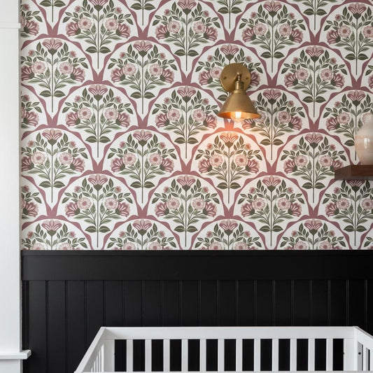 Vintage Botanical Wallpaper, Neutral Floral Damask, Peel and Stick or classic