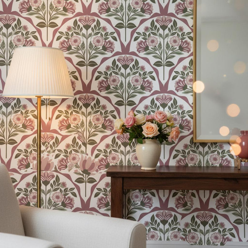 Vintage Botanical Wallpaper, Neutral Floral Damask, Peel and Stick or classic