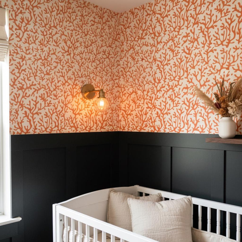 Orange Coral Wallpaper Boho Coastal Peel and Stick or classic