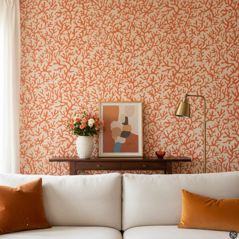 Orange Coral Wallpaper Boho Coastal Peel and Stick or classic