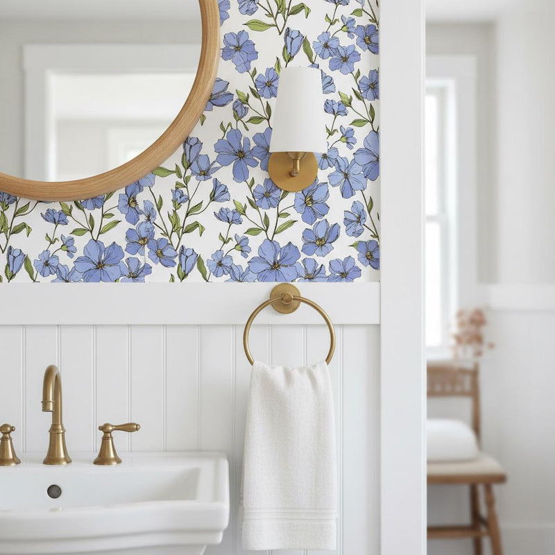 Blue Floral Wallpaper Peel and Stick or classic