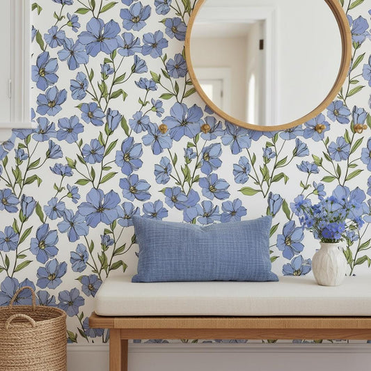 Blue Floral Wallpaper Peel and Stick or classic