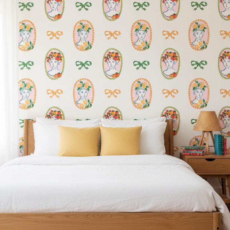 Fancy Wallpaper Peel and Stick, Whimsical Italian Cameo Portrait