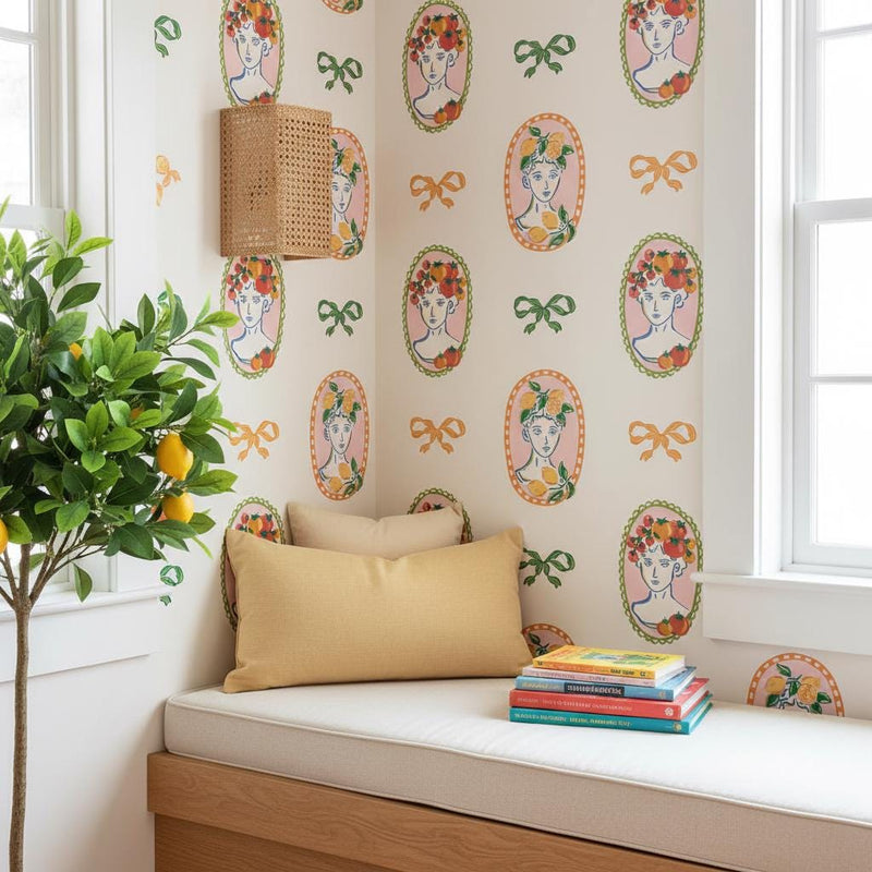 Fancy Wallpaper Peel and Stick, Whimsical Italian Cameo Portrait