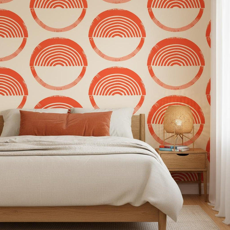 Retro Wallpaper Peel and Stick or classic,  Terracotta Geometric Wall Decor