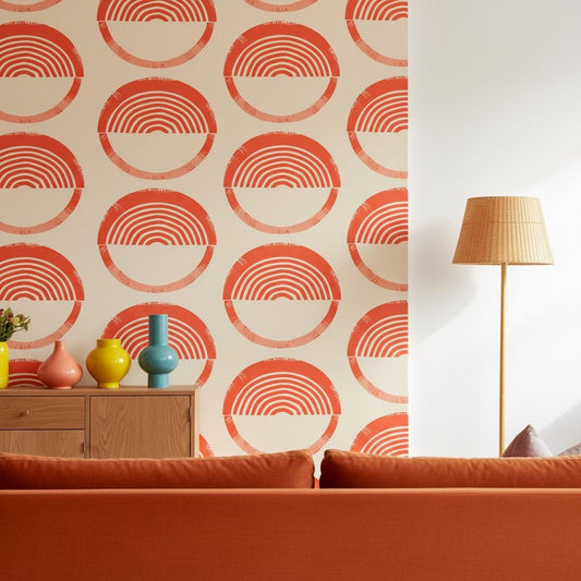 Retro Wallpaper Peel and Stick or classic,  Terracotta Geometric Wall Decor