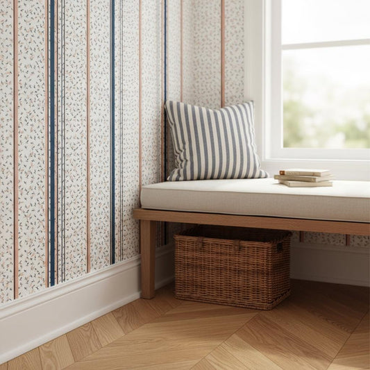 Floral stripe peel and stick wallpaper or traditional