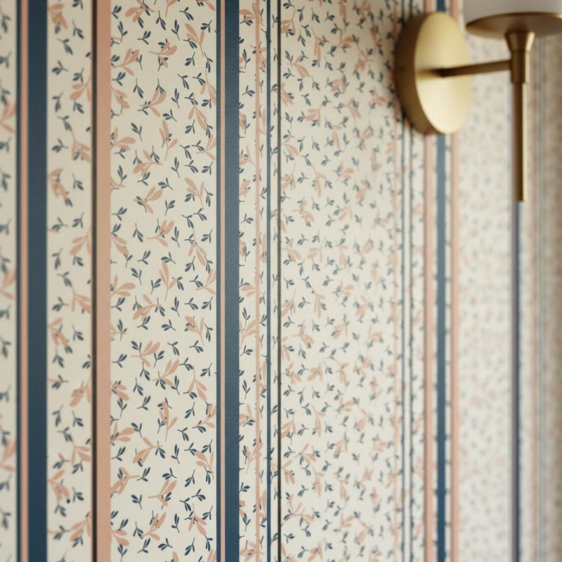 Floral stripe peel and stick wallpaper or traditional