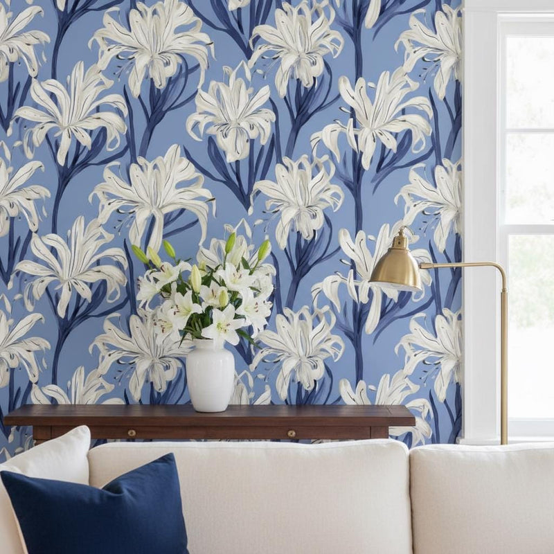 Lily Wallpaper Peel and Stick, Botanical Floral Hamptons Wall Decor