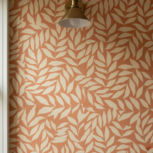 Terracotta leaf peel and stick or traditional  wallpaper
