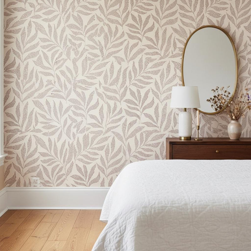 Leaf peel and stick or traditional wallpaper | botanical wall decor