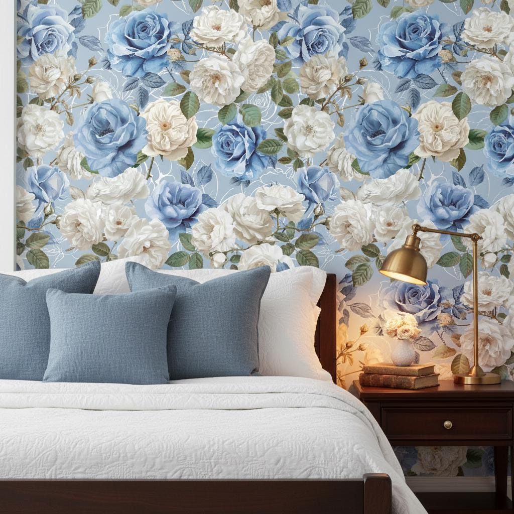 Rose Wallpaper Peel and Stick or traditional, Floral Romantic Wall Decor