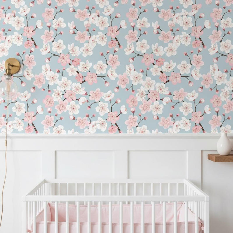 Cherry Blossom Wallpaper Peel and Stick, Blush Pink Floral Wallpaper, Japanese Wall Decor