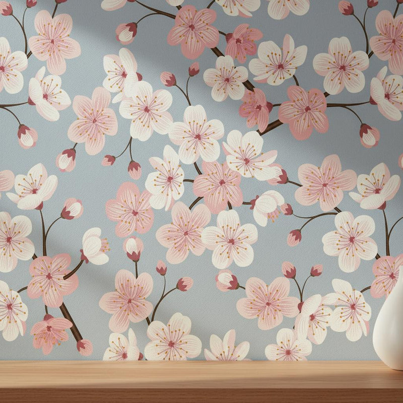 Cherry Blossom Wallpaper Peel and Stick, Blush Pink Floral Wallpaper, Japanese Wall Decor