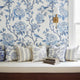 Blue Peony Wallpaper Peel and Stick or Classic, Chinoiserie Bird