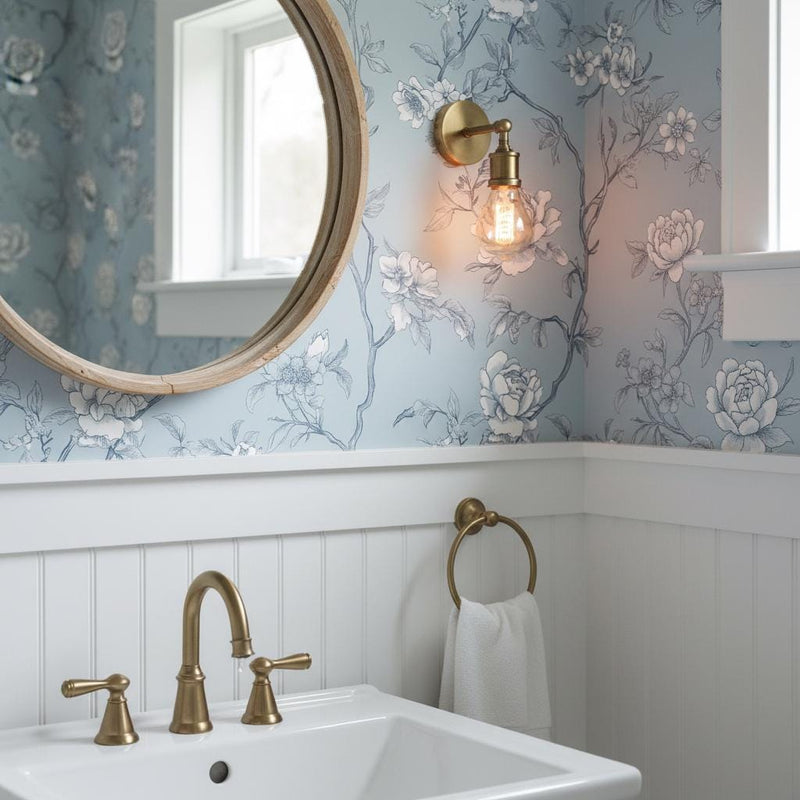 Blue Toile Wallpaper Peel and Stick, Romantic Wall Decor
