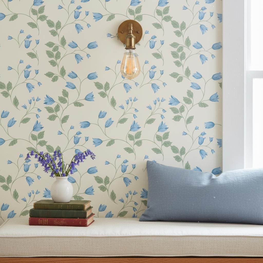 Bluebell Peel and Stick, Cottagecore Floral Wallpaper