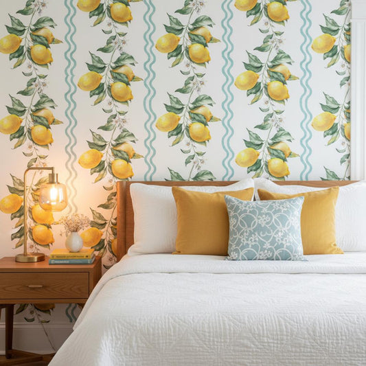 Lemon Wallpaper Peel and Stick, Amalfi Coast Stripe Wallpaper, Kitchen Wall Decor