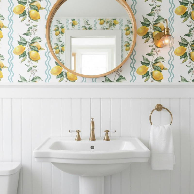 Lemon Wallpaper Peel and Stick, Amalfi Coast Stripe Wallpaper, Kitchen Wall Decor