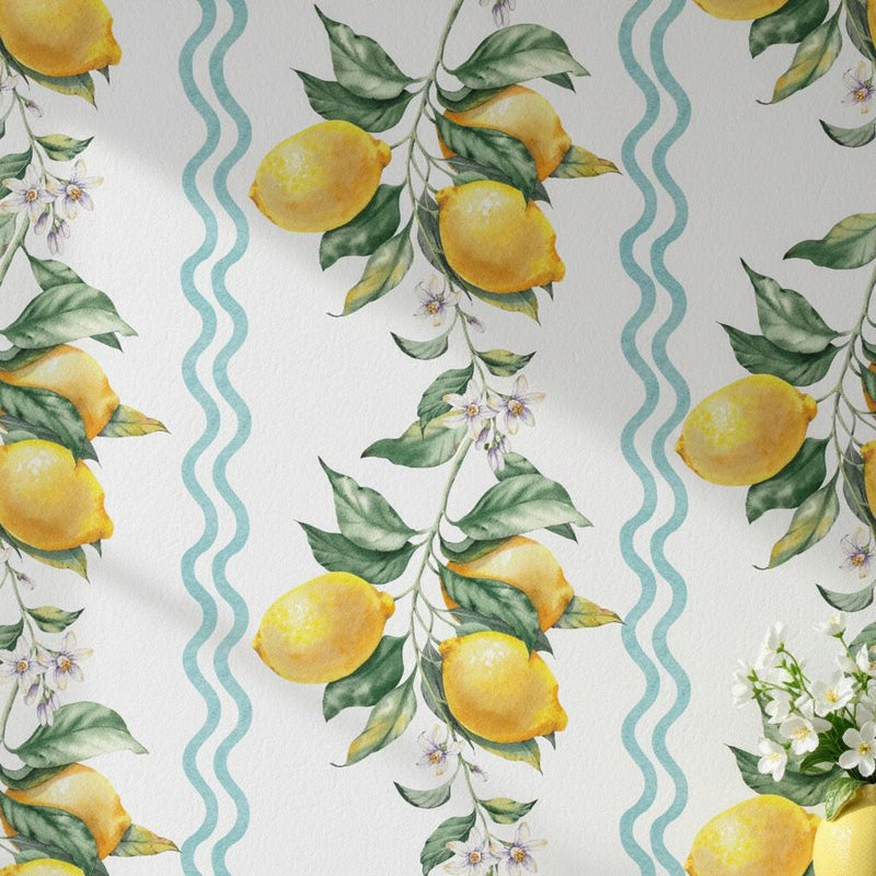Lemon Wallpaper Peel and Stick, Amalfi Coast Stripe Wallpaper, Kitchen Wall Decor