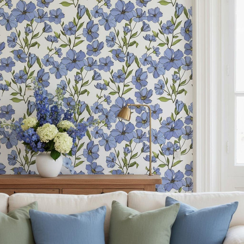 Blue Floral Wallpaper Peel and Stick or classic
