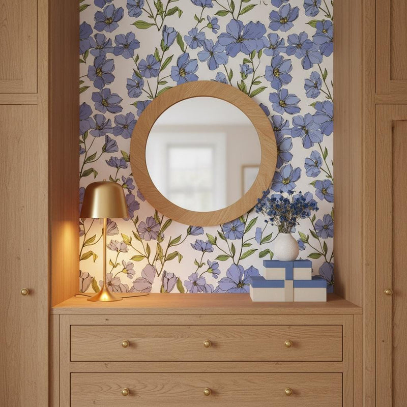Blue Floral Wallpaper Peel and Stick or classic