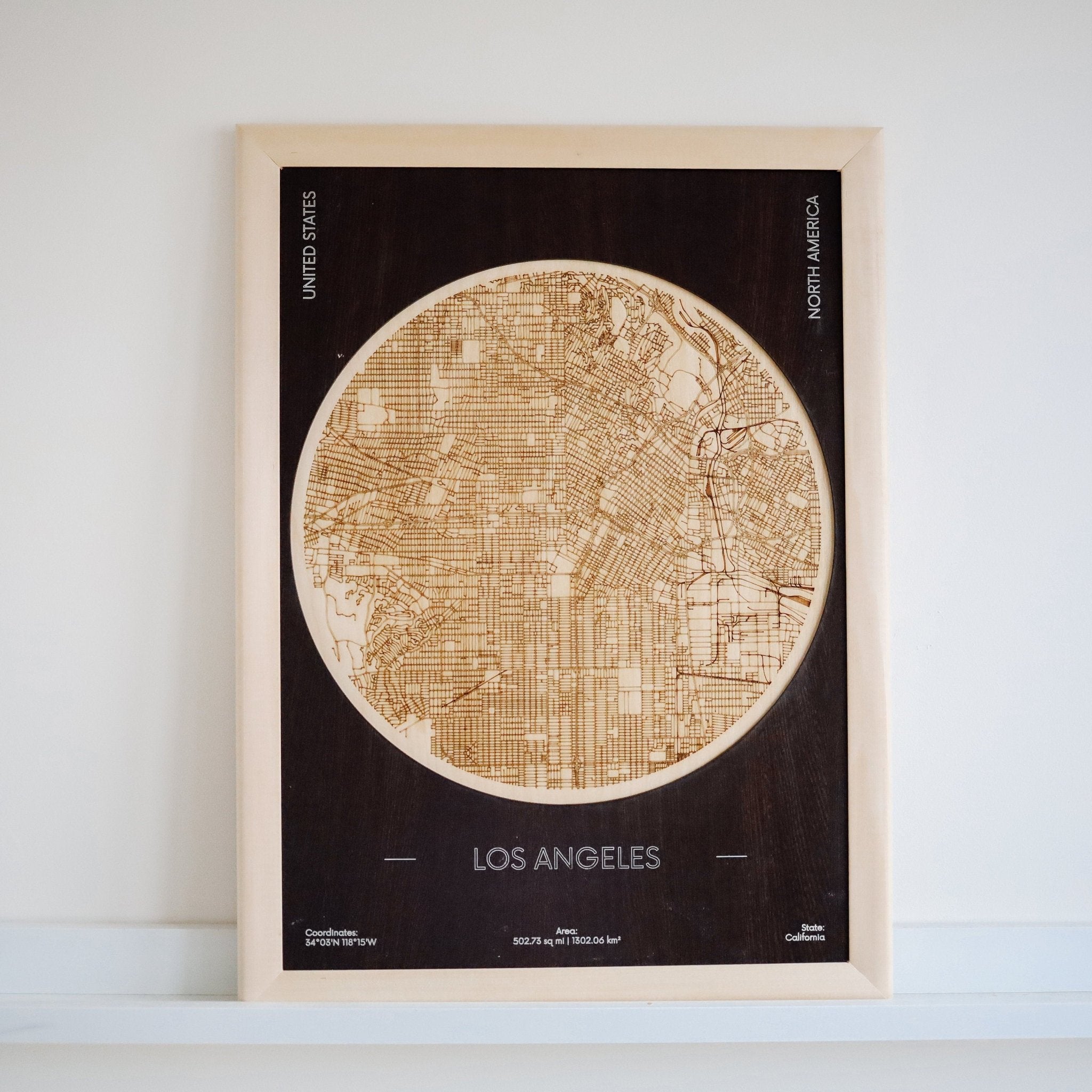 City Map Frame Los Angeles city map, Framed Wooden Map Laser cut, Custom Wood Map ...